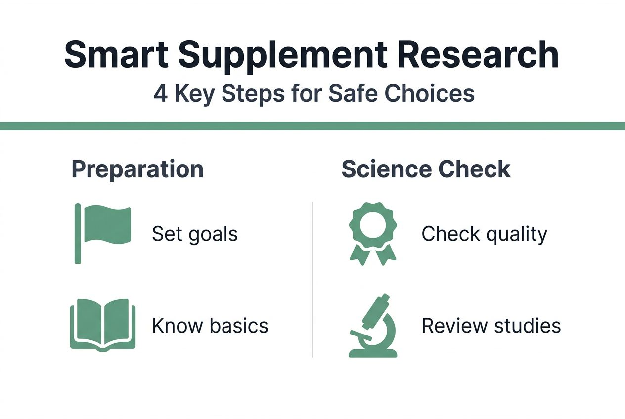 Infographic outlining four supplement research steps