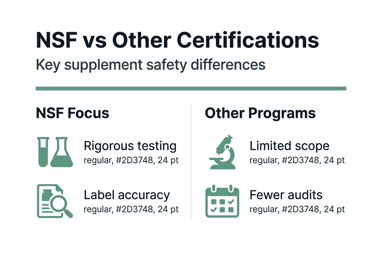 Infografía comparando NSF y otras certificaciones de suplementos