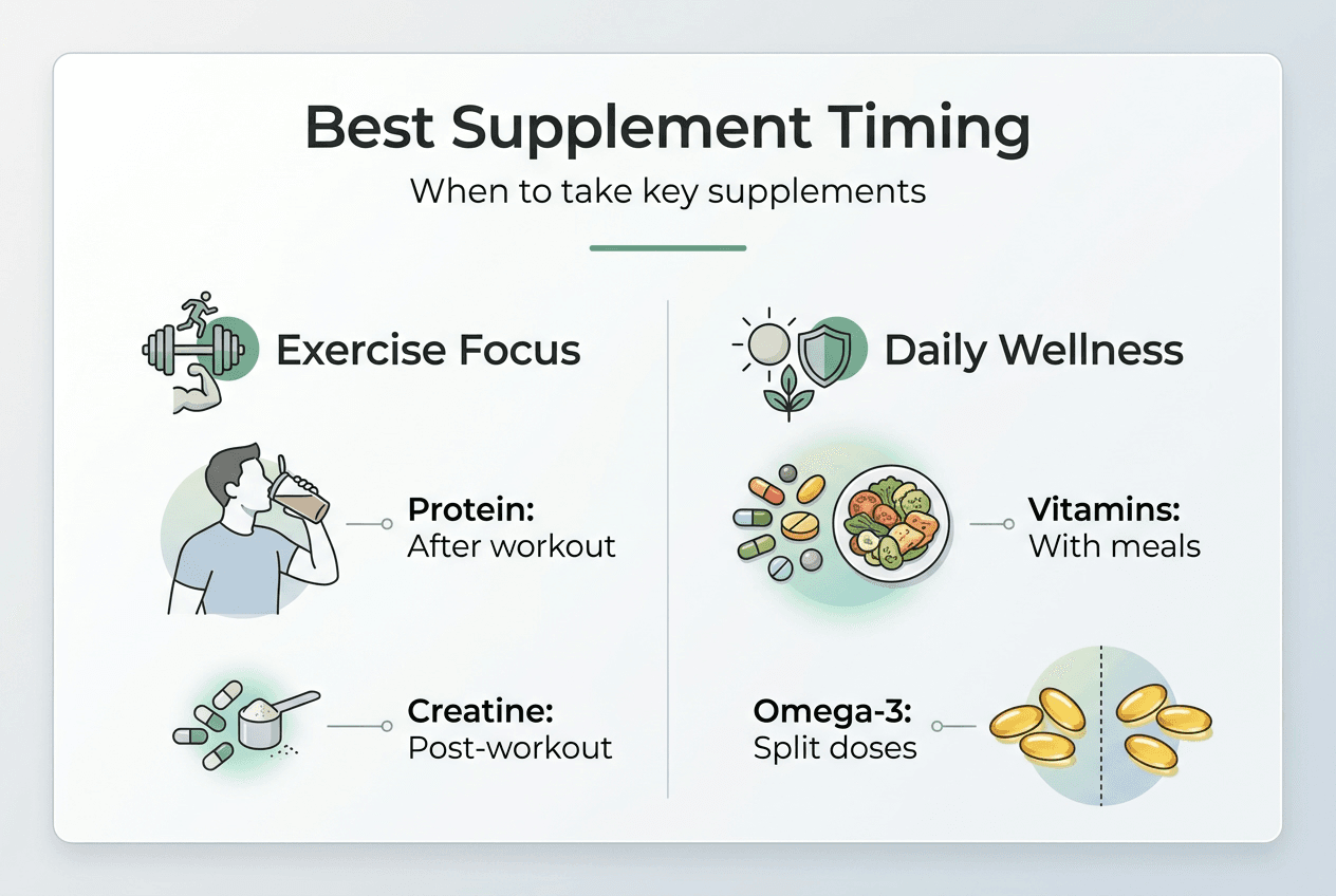 Infografía timing de suplementos para ejercicio y bienestar