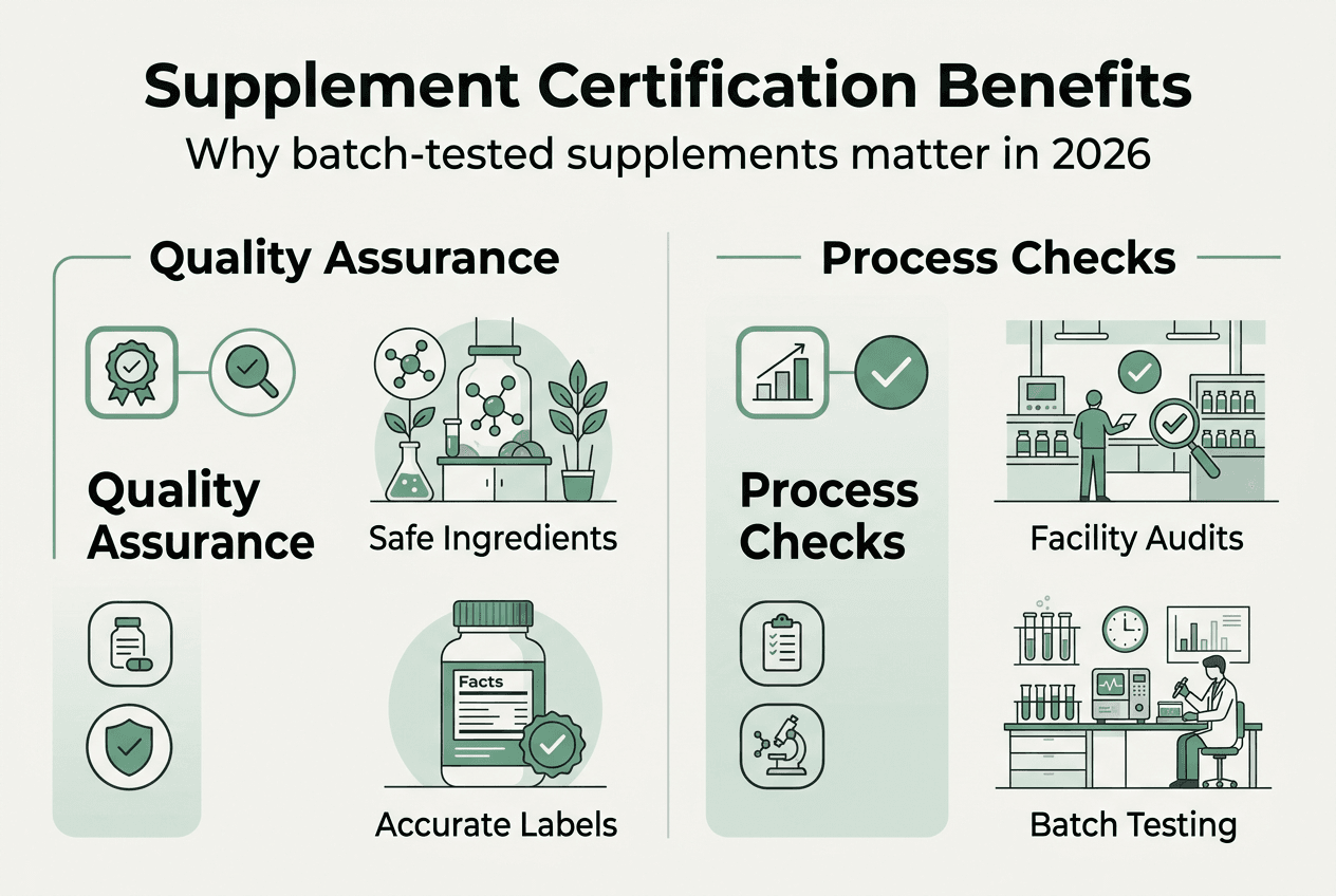 Infographic showing supplement certification benefits