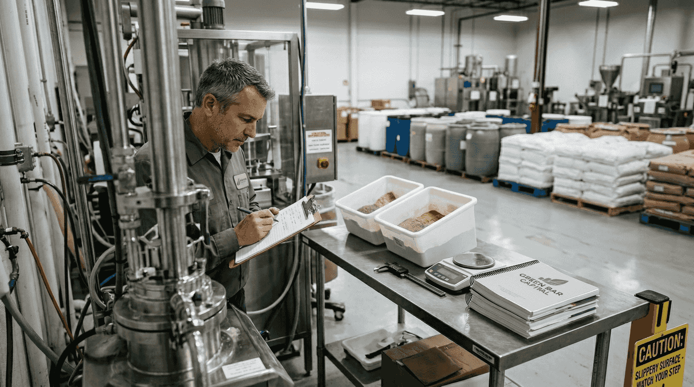 Inspector reviewing supplement factory conditions