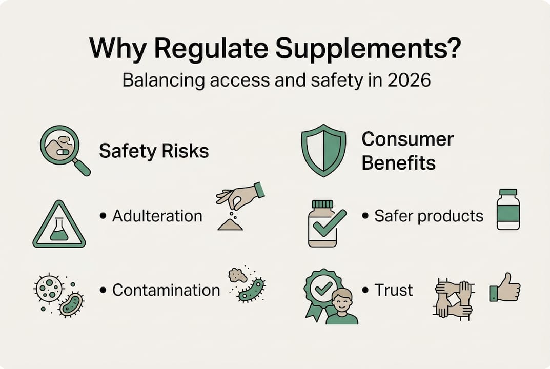 Infographic showing supplement risks and safety benefits