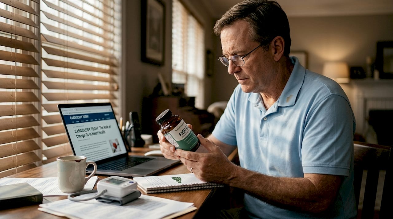 Man reviews heart health omega-3 supplement
