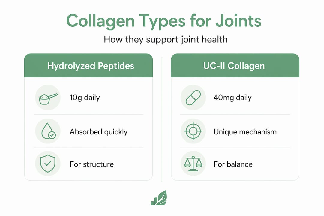 Infographic comparing hydrolyzed peptides and UC-II collagen for joint health