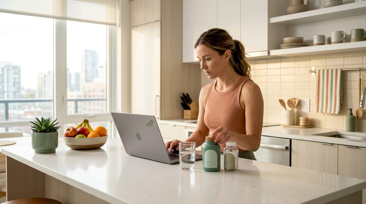 Woman starting her day with hair supplements
