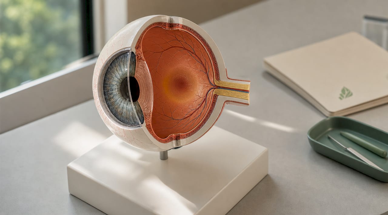 Close-up model of human eye macula area
