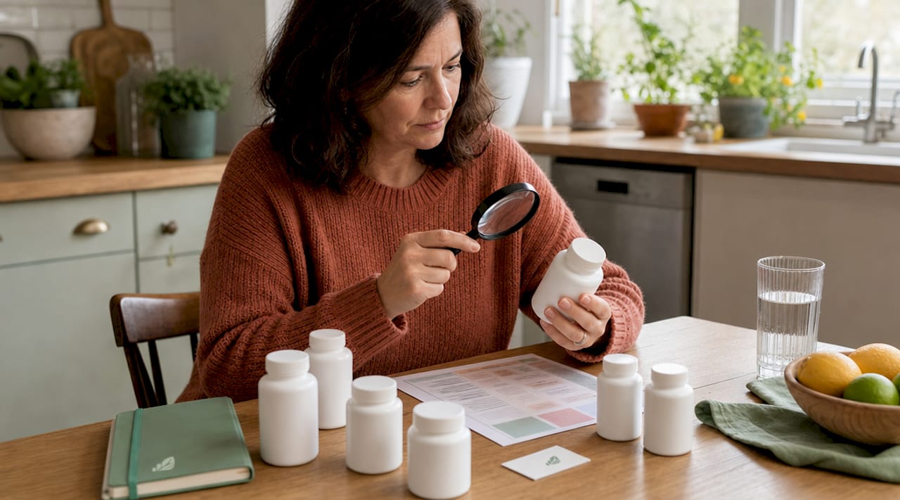 Person researching supplements at home table