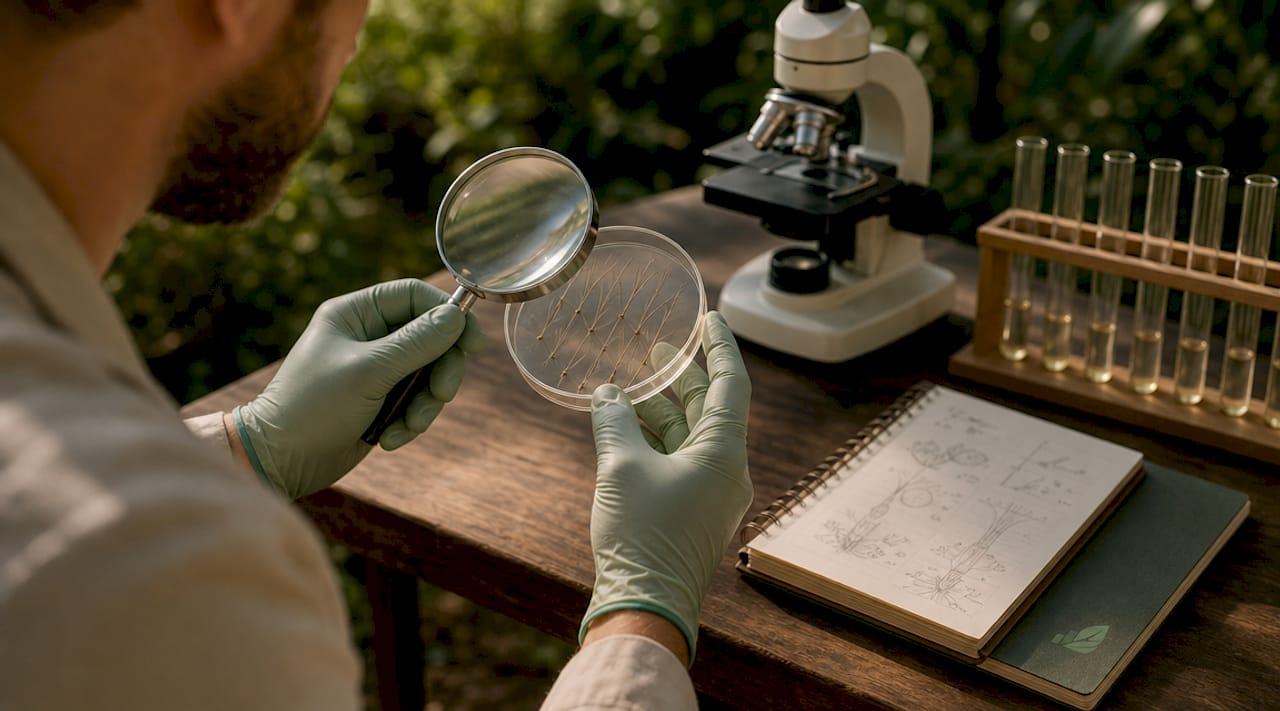 Wetenschapper die haarfollikelmonsters in het lab onderzoekt