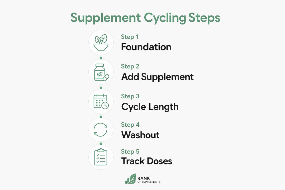 Infographic showing five key steps of supplement cycling