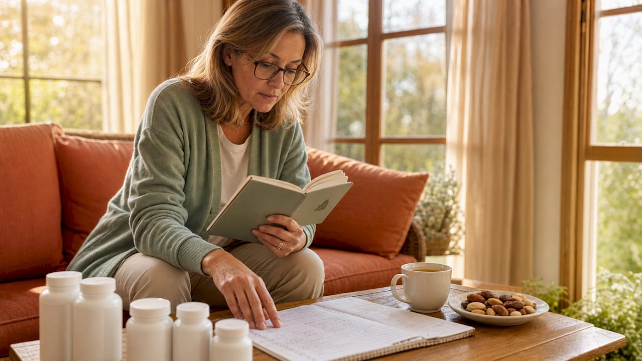 Woman reviewing supplements with lab results