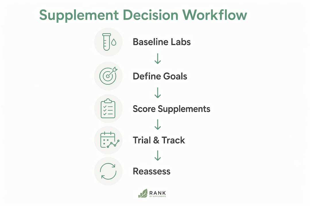 Infographic showing supplement decision workflow steps