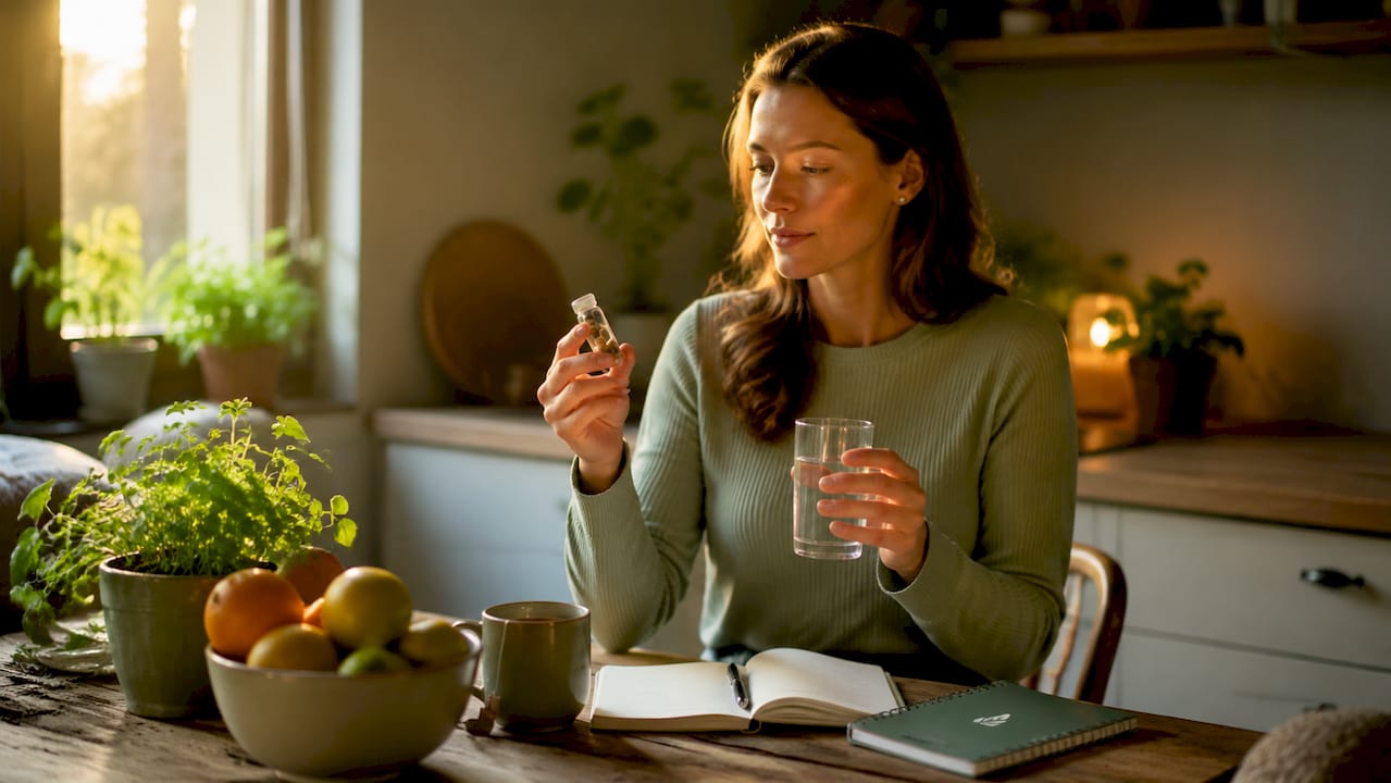 Woman preparing to take nootropic supplement