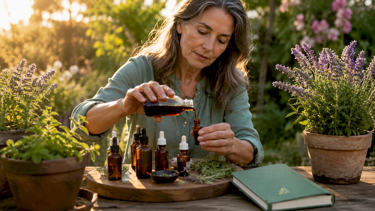 Herbalist preparing herbal extract drops