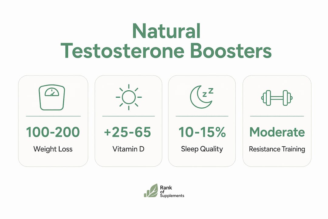 Infografiikka, joka näyttää keskeiset luonnolliset testosteronin kohottajatilastot