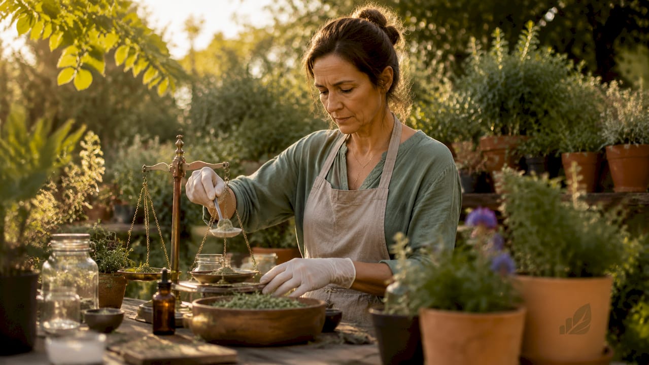 Herbalist measuring herbal extract in lab
