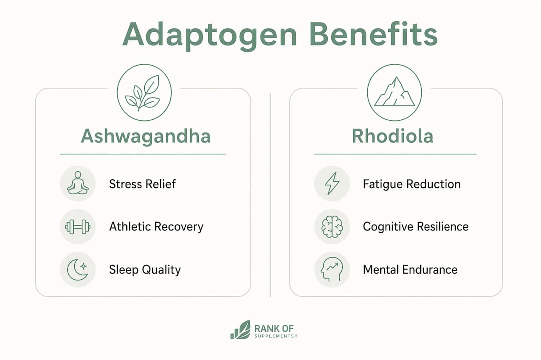 Infographic vergelijkt voordelen van Ashwagandha en Rhodiola