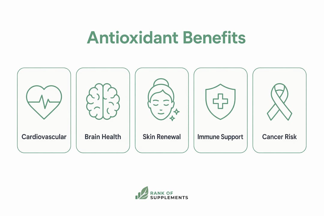 Infografik mit Zusammenfassung der Antioxidantien-Gesundheitsvorteile