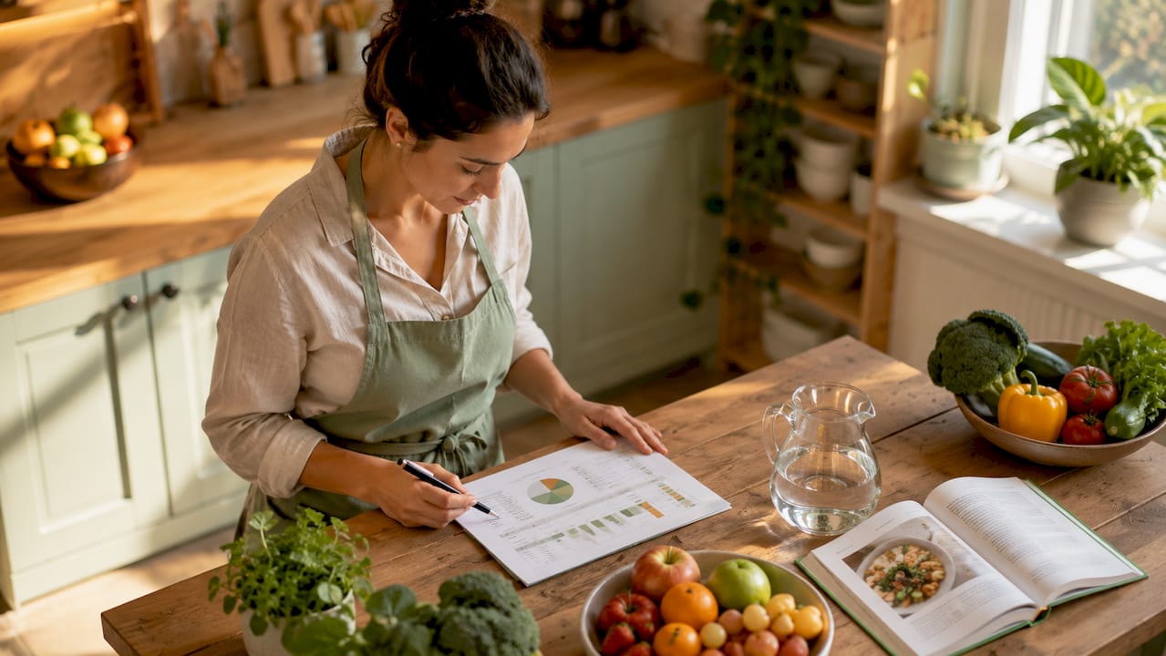 Nutritionist reviewing micronutrient report at desk