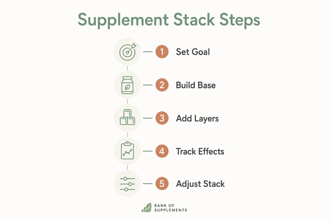 Infographic illustrating steps to build supplement stack