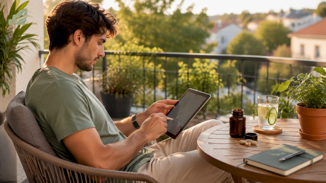 Main enregistrant les données d'essai de suppléments sur une application pour smartphone