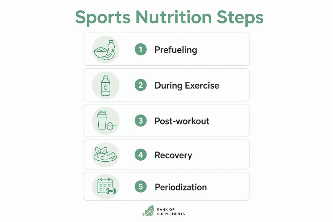 Infografica che delinea i passaggi di tempistica della nutrizione sportiva