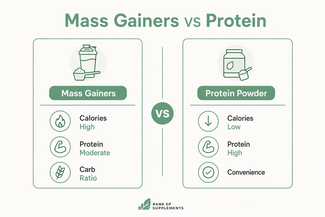 Infographic comparing mass gainers and protein powders