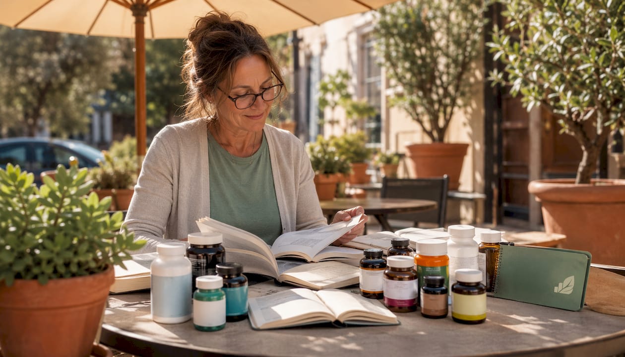 Nutritionist reviewing micronutrient supplements at desk