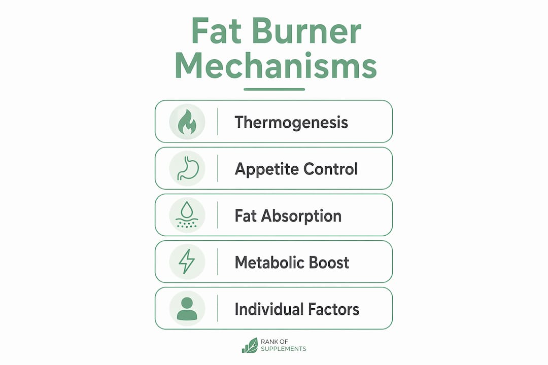 Infographic showing fat burner mechanisms with key steps