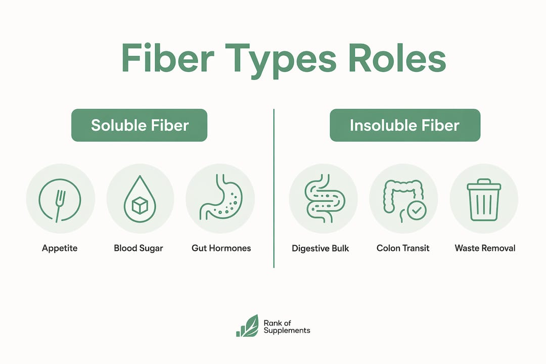 Infografikk som sammenligner rollene til løselig og uløselig fiber