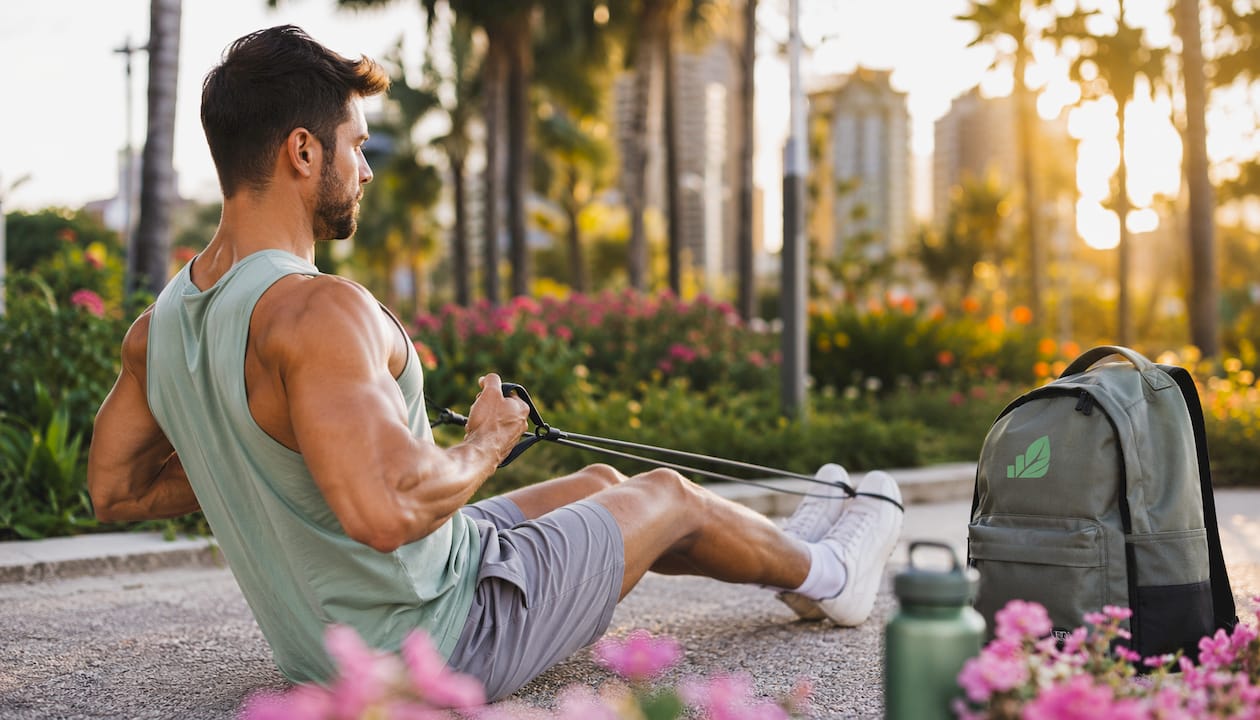 Athlete training muscles in gym