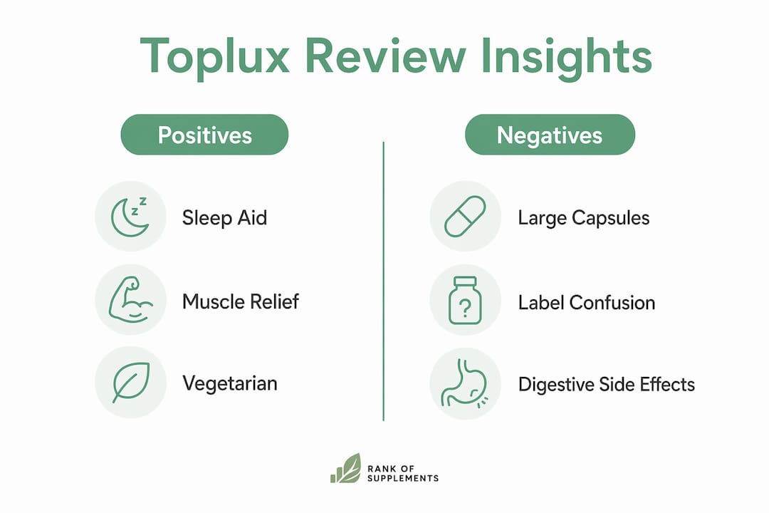 Infographic showing positives and negatives of Toplux Magnesium Complex
