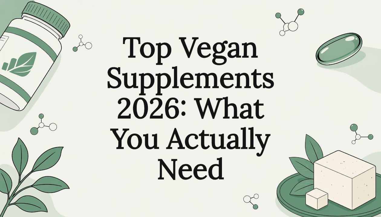 Decorative title card with plant-based supplement illustrations