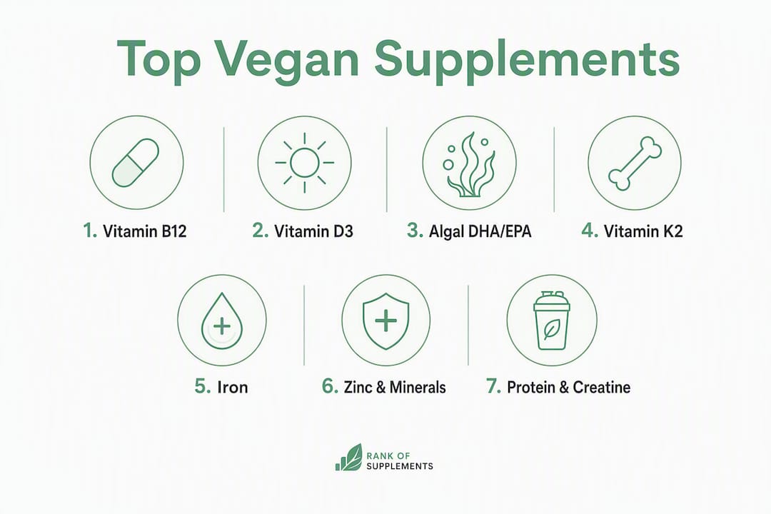 Infographic ranking top vegan supplements