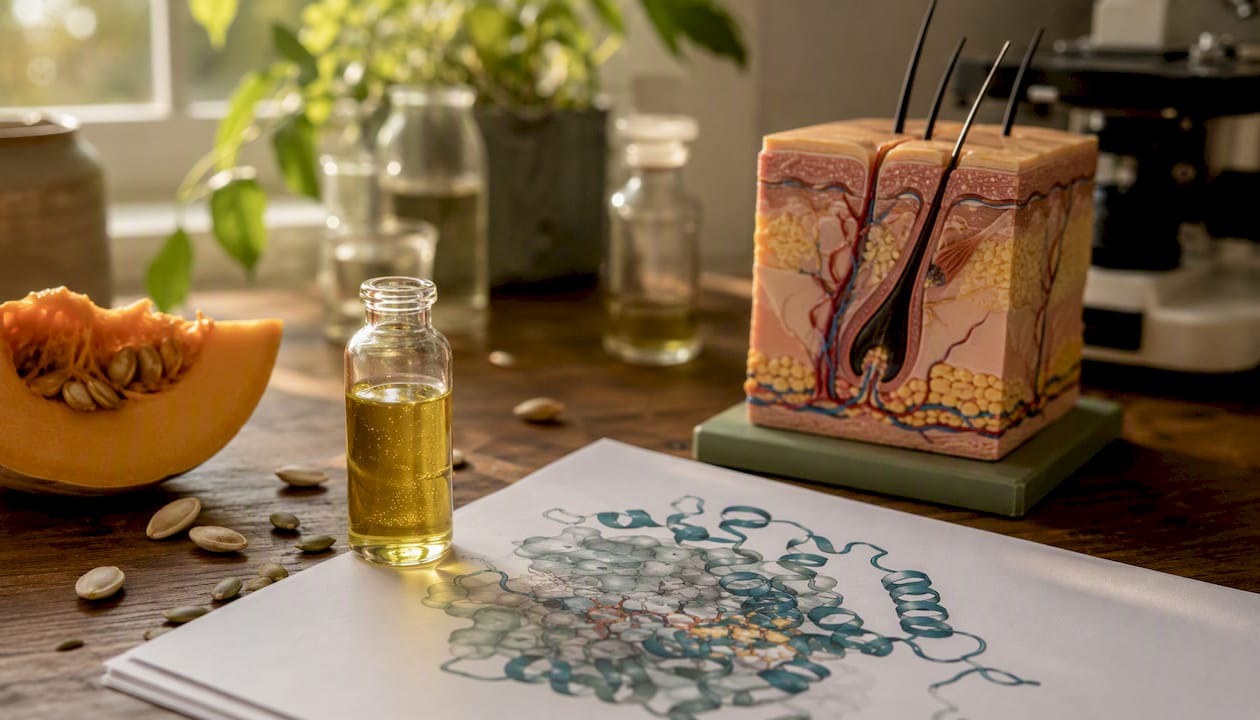 Pumpkin seed oil and hair follicle enzyme illustration