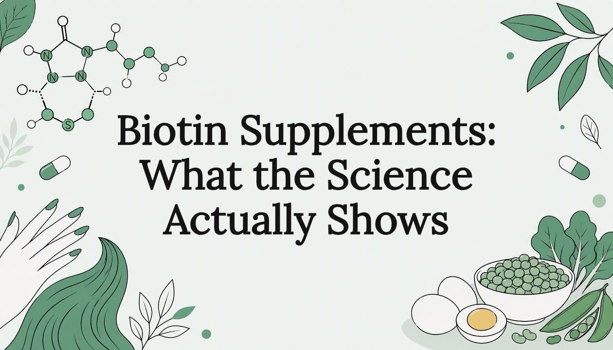 Decorative title card graphic for biotin supplements article