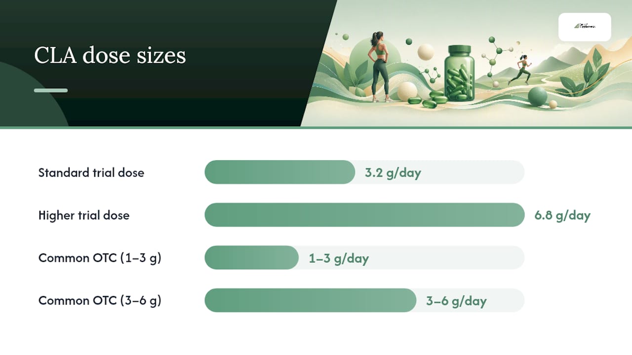 Chart comparing CLA dosing protocols and trial outcomes