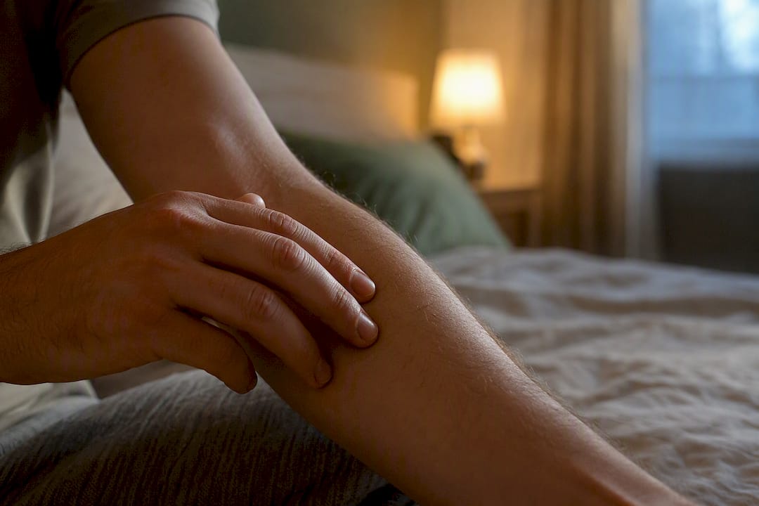Hand touching skin on forearm showing warmth