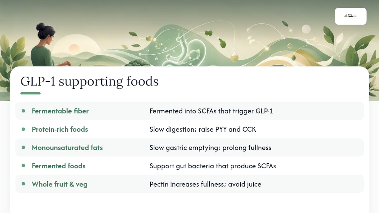 Diagrama que muestra cinco categorías de alimentos que imitan los efectos de Ozempic