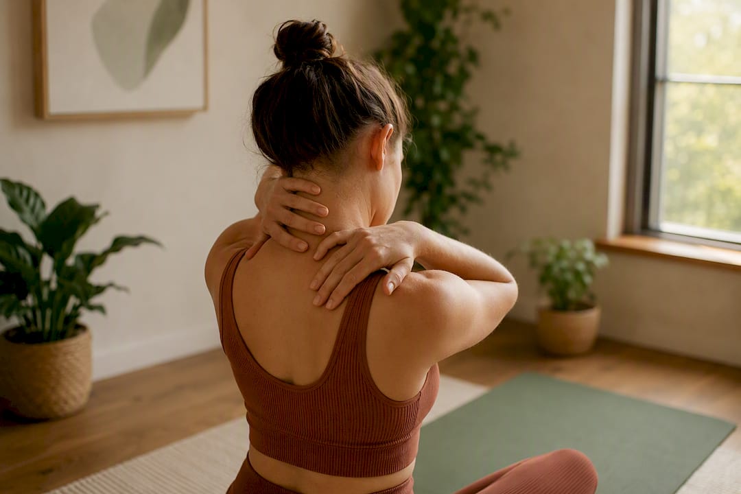 Person massaging neck muscles to relieve strain