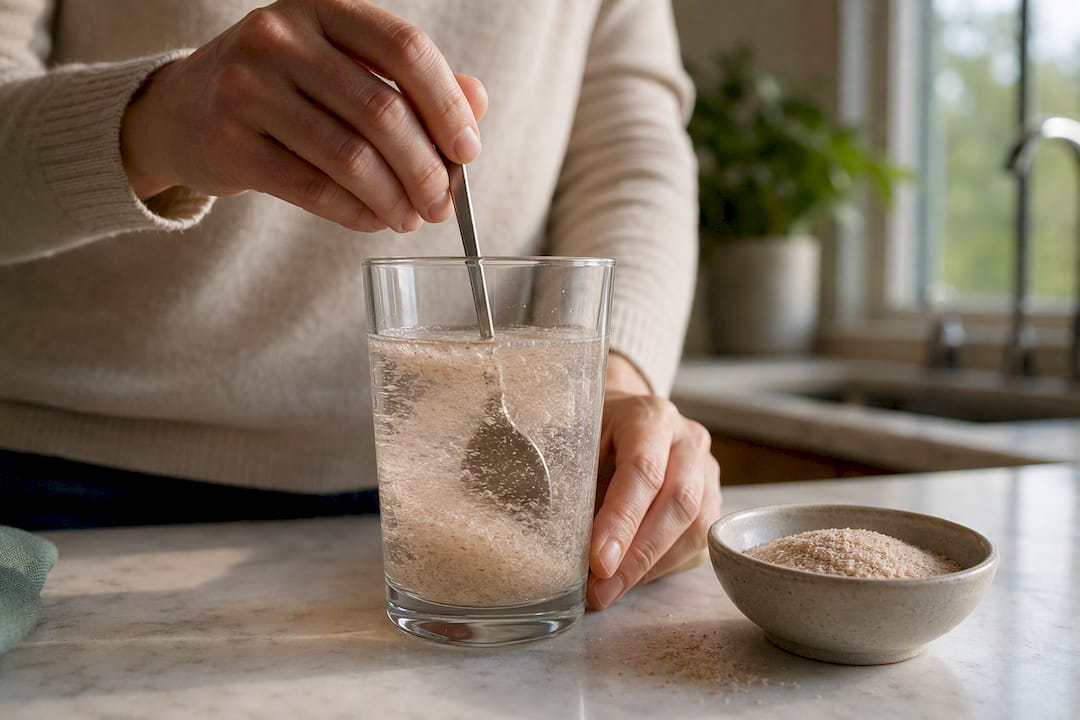 Cáscara de psilio revuelta en agua