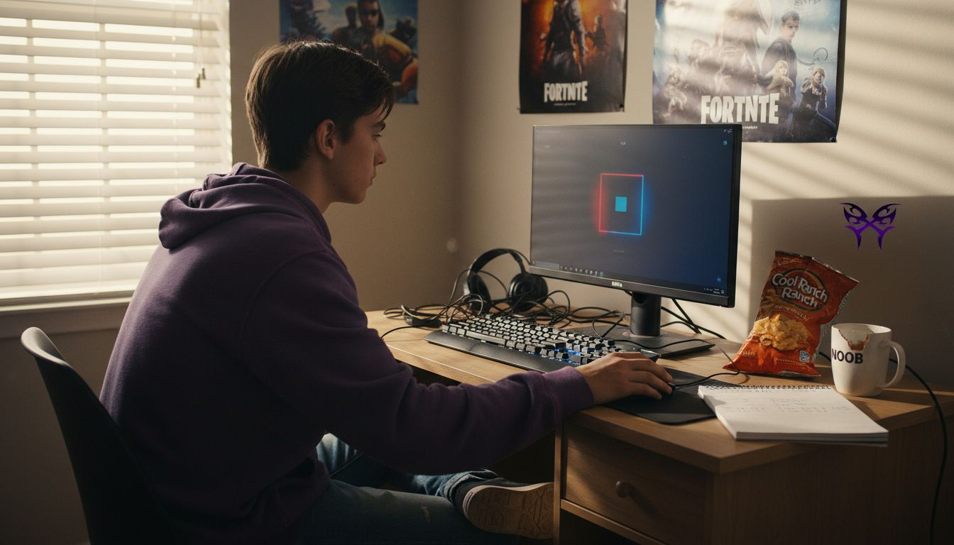 Teen practicing reaction speed at gaming desk