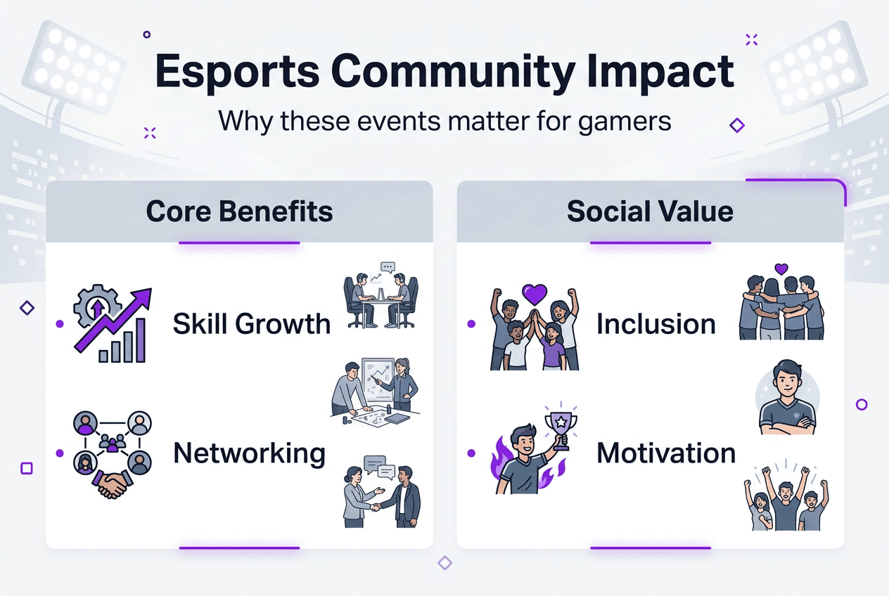 Infographic showing esports event benefits overview