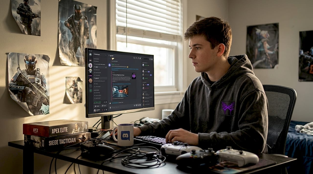 Person using Discord for esports interaction