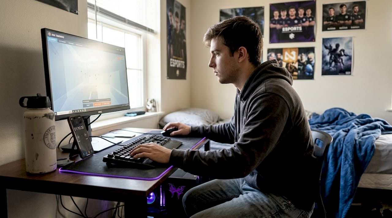 Student practicing aim drills at desk
