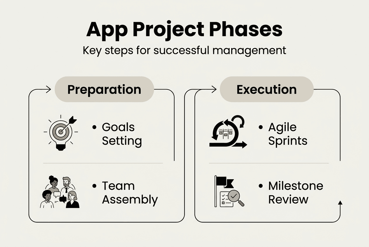 Infographic outlining app project phases