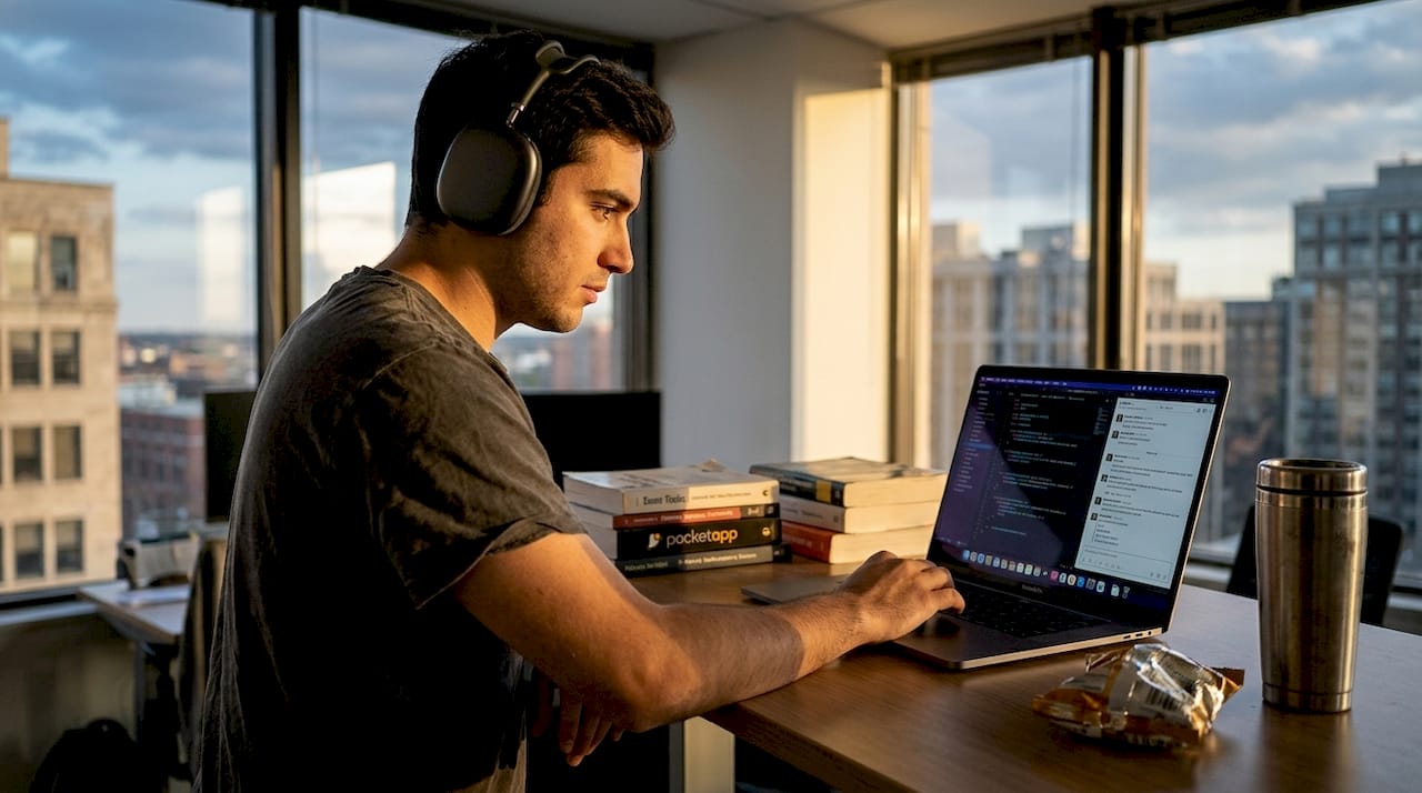 Developer coding native mobile app in office