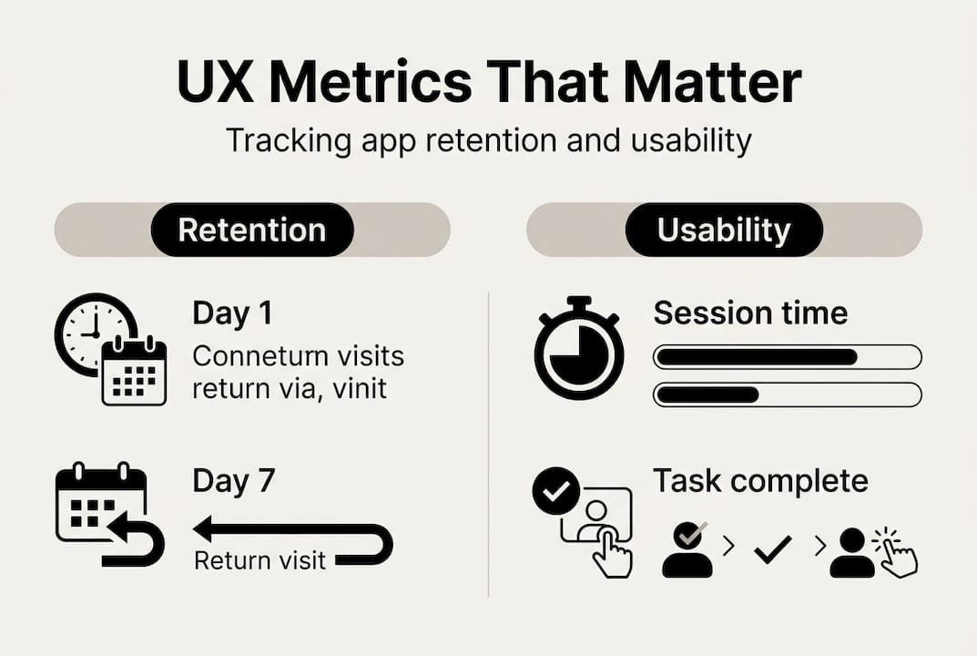 Infographic showing key app UX metrics