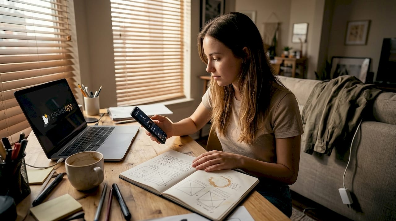 Designer testing mobile app dark mode