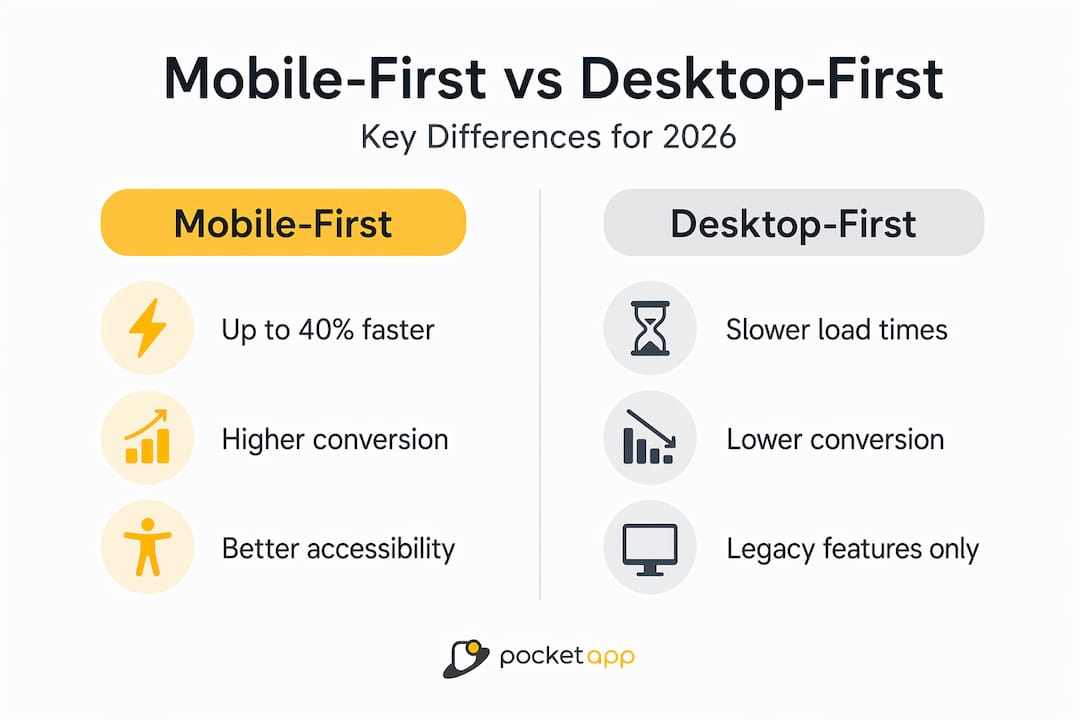 Infographic comparing mobile-first and desktop-first benefits