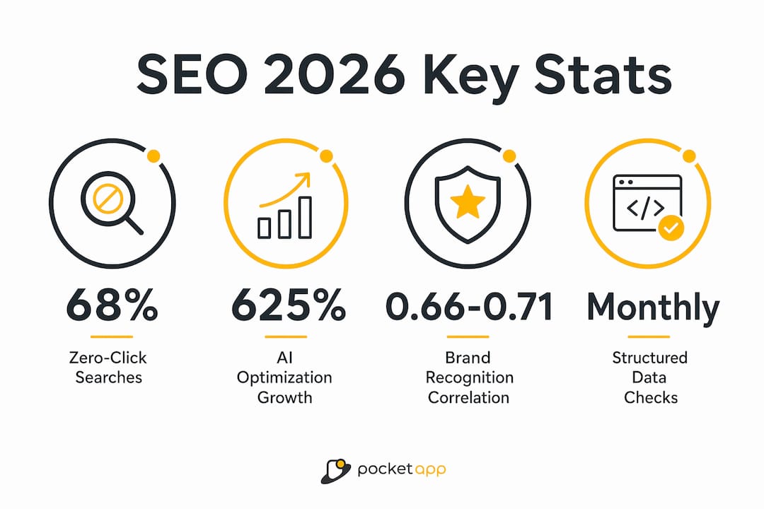 Infographic showing key SEO 2026 statistics